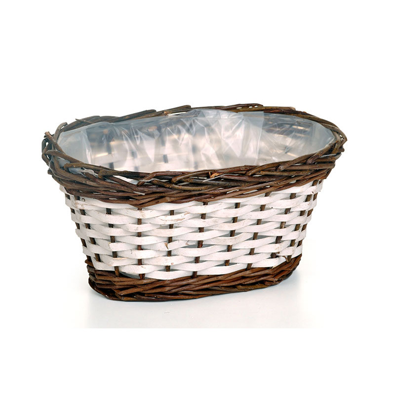 hasított fa tál natúr vessző peremmel fehér-natúr barna 28x21x14,5cm