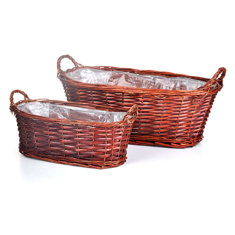 ovális hasított vessző tál szett két füllel vörösesbarna 48x23x16,5 /21cm S/2