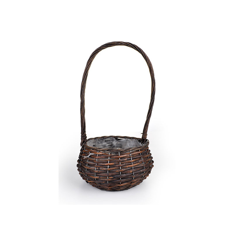 hasított vessző öblös füles kosár sötétbarna 22x12,5/43cm