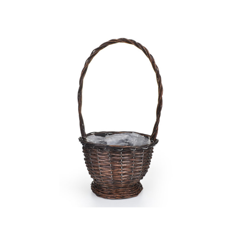 hasított vessző talpas füles kosár sötétbarna 23,5x18/46cm