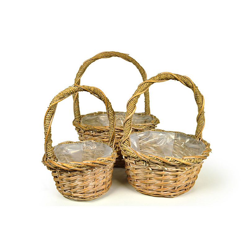 kerek bevásárlókosár szett antikolt világosbarna 32x16/41cm S/3