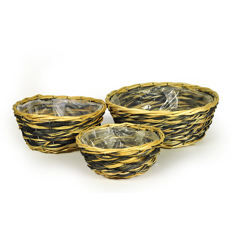 hántolt vessző tál szett natúr fekete30x12cm S/3