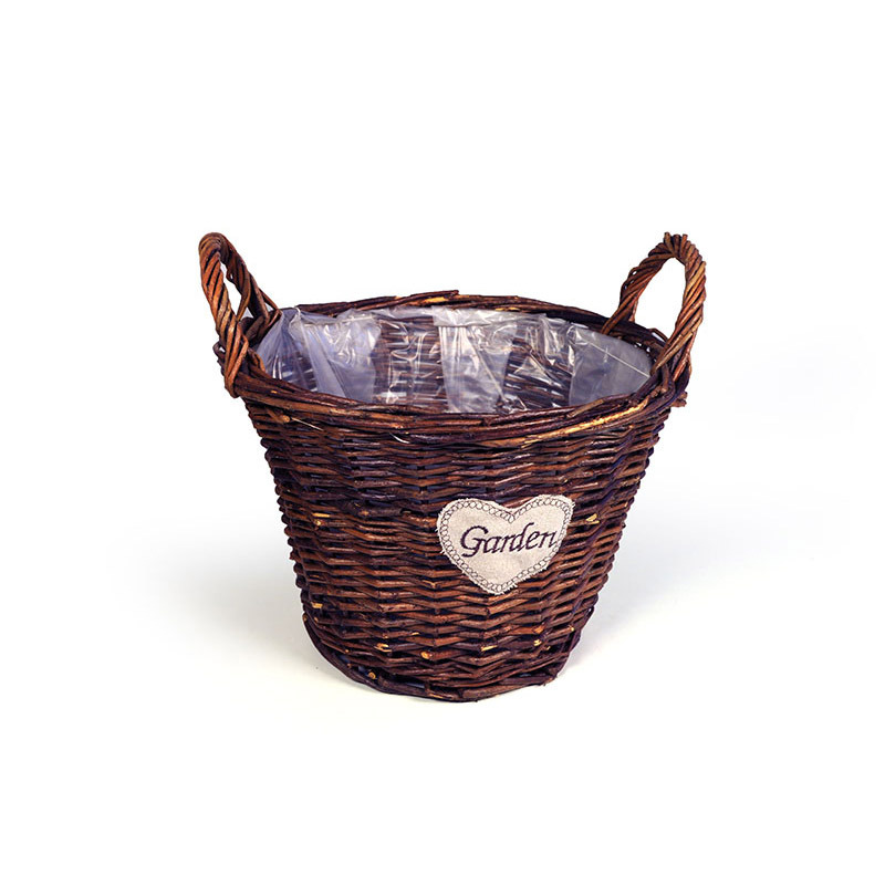 natúr vessző kaspó két füllel garden felirattal barna 28x20/27cm