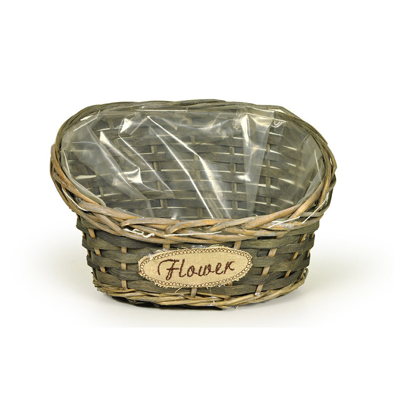 hasított fa tál flower felirattal szürke 22x15x8/15cm