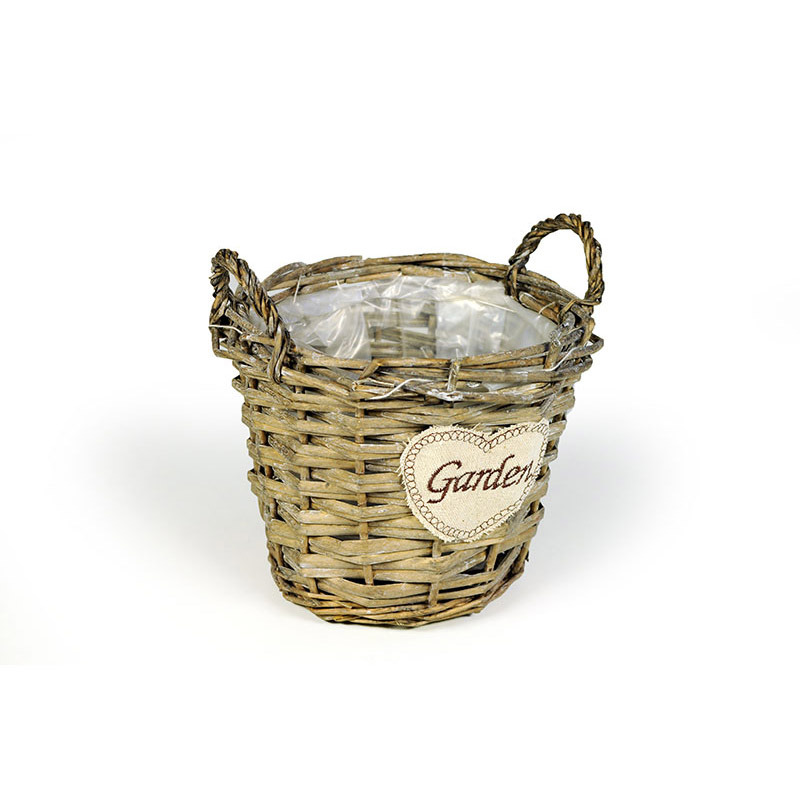 hasított vessző kaspó két füllel garden felirattal szürke 19x15,5/18 cm