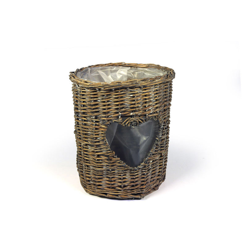 magasított vessző kaspó szív mintával szürke 16x19cm