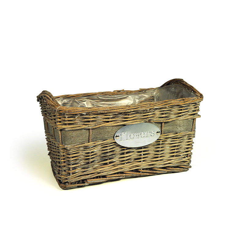 sz&ouml;gletes vessző l&aacute;da flowers felirattal sz&uuml;rke 39x24x20/24cm