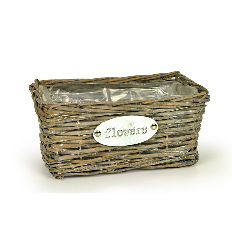 sz&ouml;gletes has&iacute;tott vessző t&aacute;l flowers felirattal sz&uuml;rke 27x16x13cm