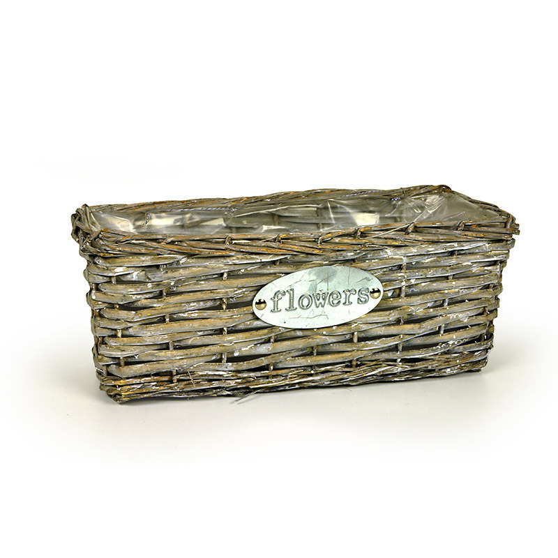 sz&ouml;gletes has&iacute;tott vessző l&aacute;da flowers felirattal sz&uuml;rke 40x16x16 cm