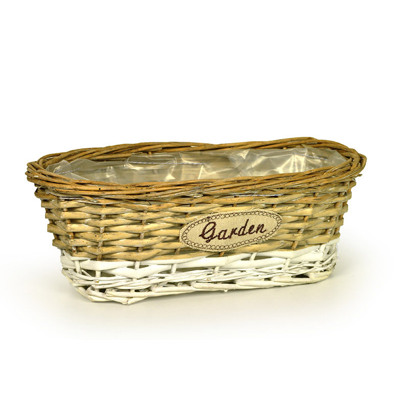 ovális hasított vessző tál garden felirattal világosszürke-fehér 30x16x11cm