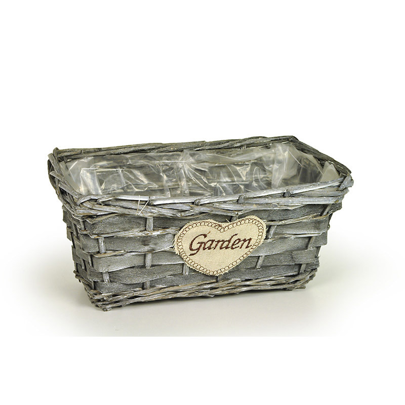 szögletes hasított fa tál garden felirattal szürke 26x16x12cm