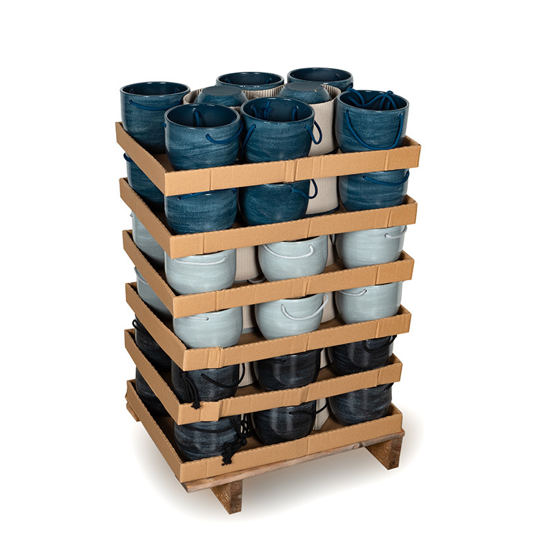 Freya kerámia függőkaspó kék-szürke-fehér mix raklap 16x14cm - 48db