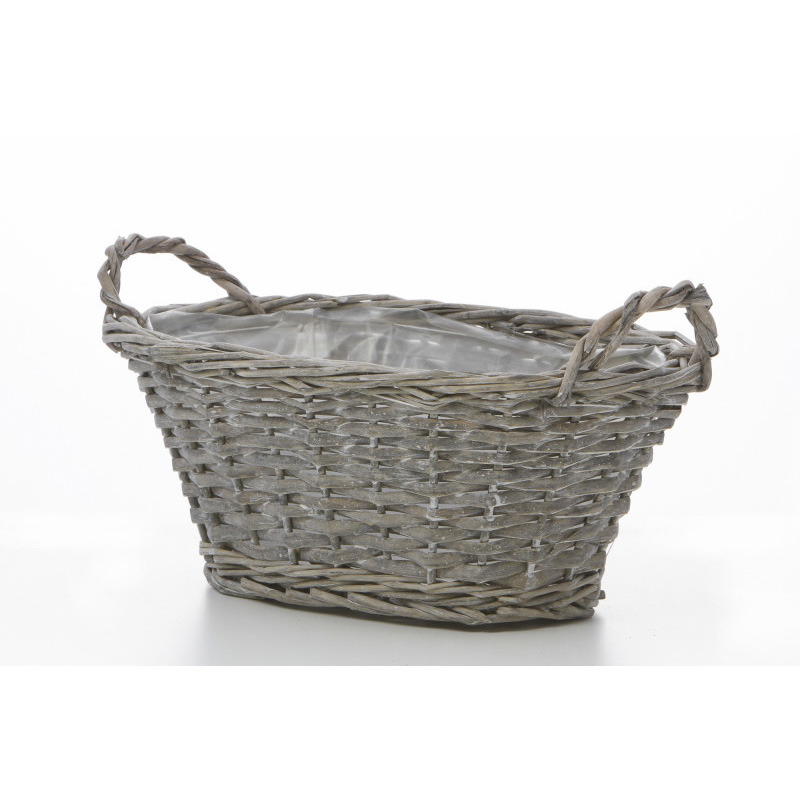 has&iacute;tott vessző ov&aacute;lis t&aacute;l k&eacute;t f&uuml;llel antikolt sz&uuml;rke 30x22x10cm