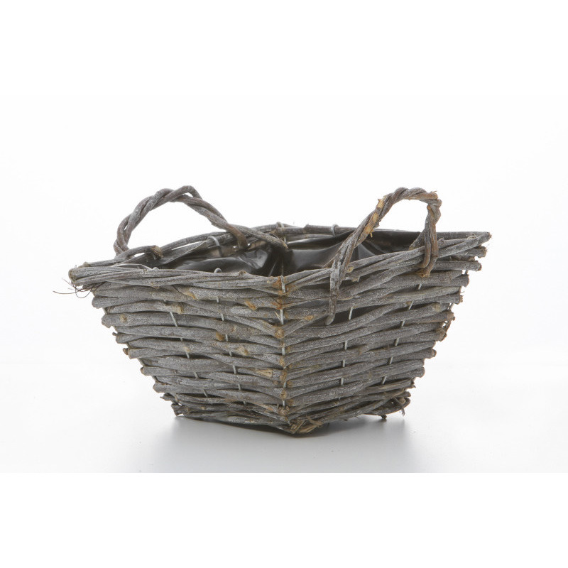 szögletes rattan kosár két fül antikolt szürke 18x16cm