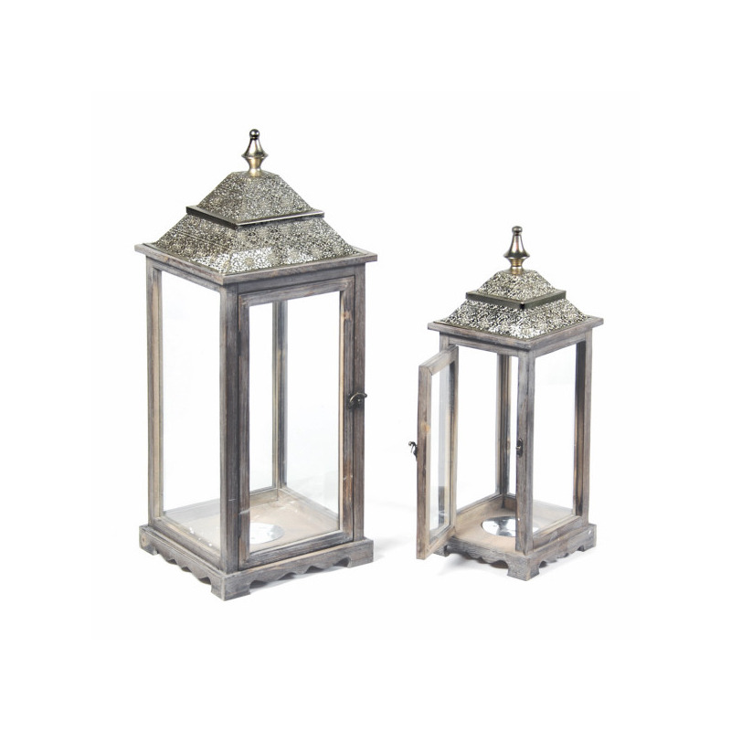 fa l&aacute;mp&aacute;s szett f&eacute;m tetővel sz&uuml;rke-ez&uuml;st 19/26x19/26x52/71cm