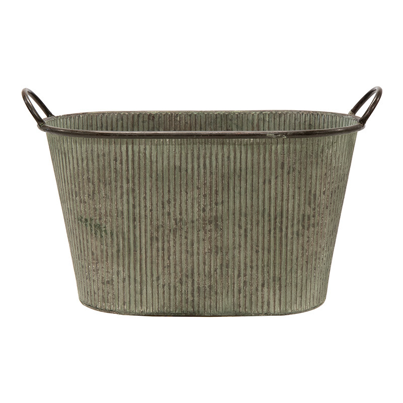 Folks Rib ovális fém tál antik zöld 46x25x26cm