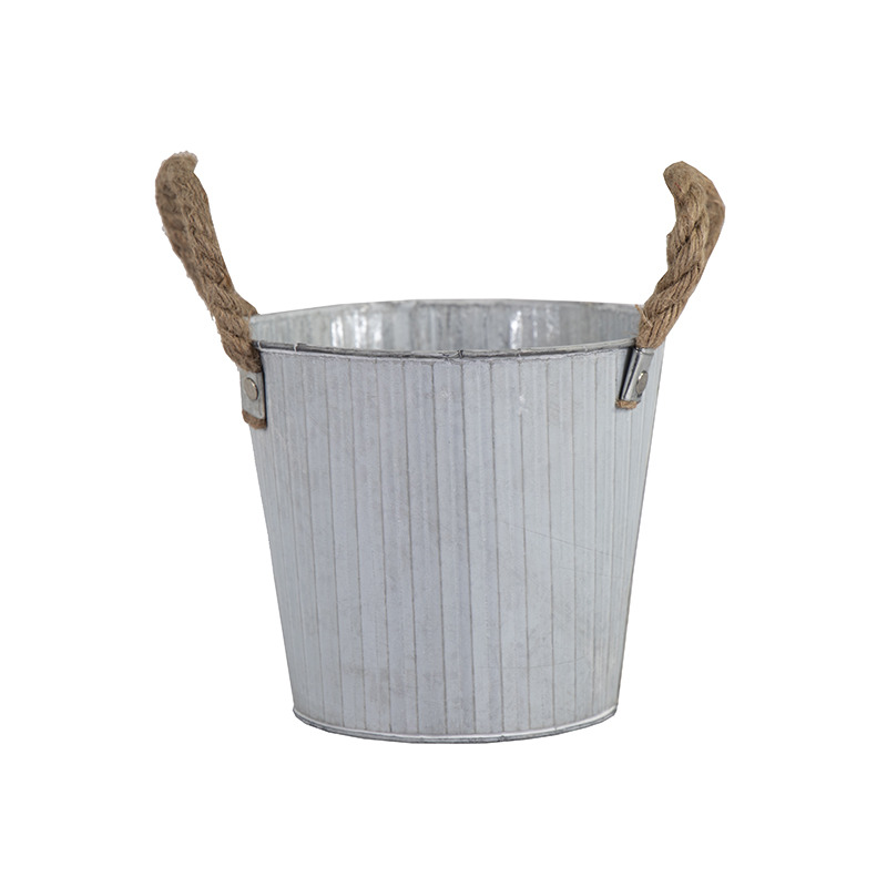 Brooks bádog kaspó kötél füllel antikolt fehér 14x12,5cm