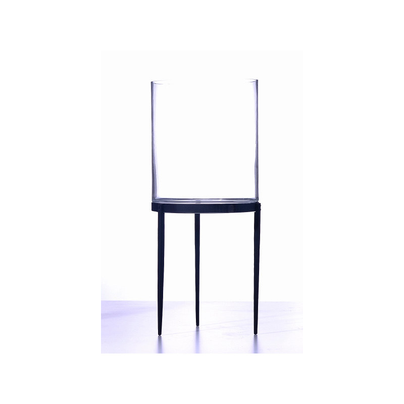 henger alakú üveg váza kovácsoltvas talppal 25x58cm