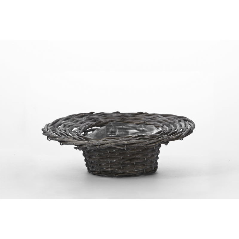 kalap form&aacute;j&uacute; vessző t&aacute;l antikolt sz&uuml;rke 31x9cm