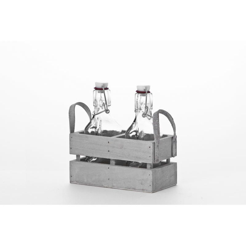 k&eacute;t csatos &uuml;veg fa l&aacute;d&aacute;ban sz&uuml;rke 16,5x7,5x17cm