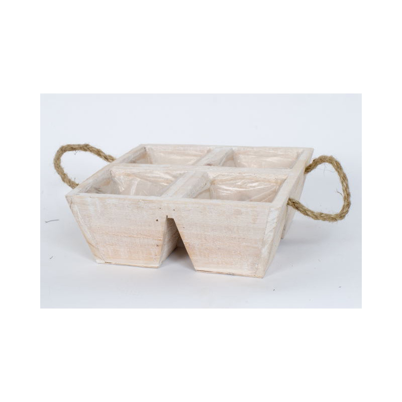 szögletes fa láda 4 virághoz