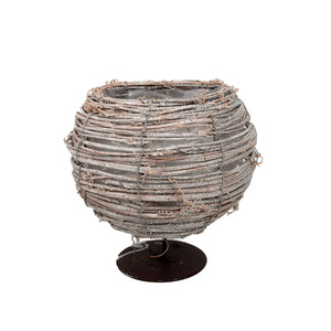 rattan gömbkaspó fém talpon csillogó szürke 14,5x15/20cm