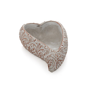 nyújtott szív alakú Tendril kő tál antikolt szürke - barna 23x15x6,5cm