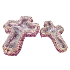 kereszt alakú rattan tál szett antikolt szürke/rózsaszín 48x32x10cm