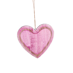 akasztós fa szív antikolt pink 20cm