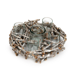 aprított fa koszorú mécsestartó szürke 30x10cm