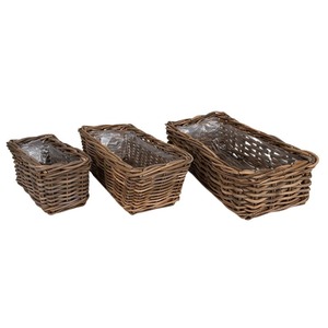 szögletes rattan balkonláda szett barna 50x25x15cm S/3