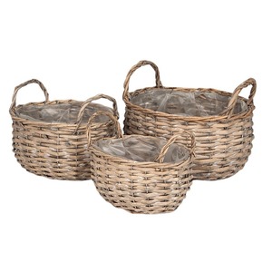 ovális hasított vessző ültetőtál két füllel szett szürke 28x24x14,5/21cm S3