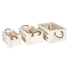 szögletes fa láda szett fehér 27,5x17,5x14-38x27,5x18cm S/3