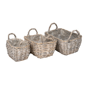 szögletes hasított vessző ültetőtál szett két füllel szürke 20,5x14x12/17,5-31x21,5x14/21cm S/3