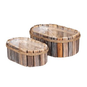 ovális faszelet tál szett barna 28x19x10cm S2