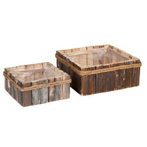 szögletes faszelet tál szett barna 23x23x10cm S2